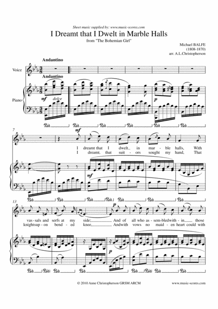 Marble Halls From The Bohemian Girl Voice Piano Sheet Music