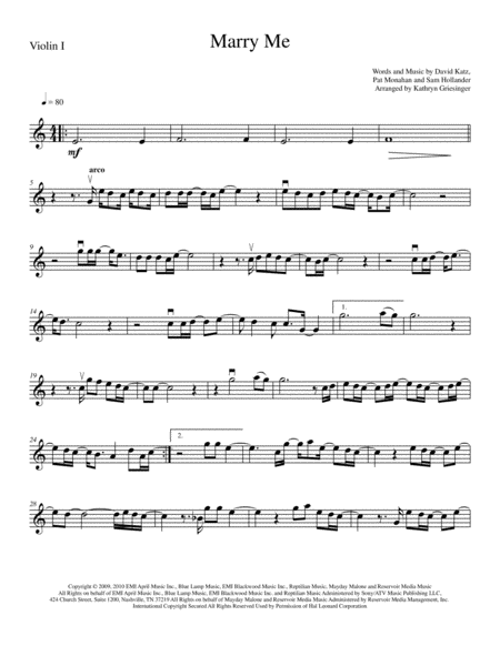 Marry Me Train String Quartet Sheet Music