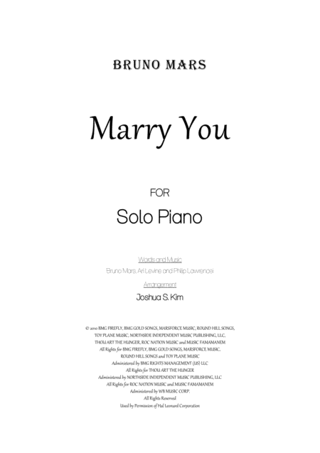Free Sheet Music Marry You For Solo Piano