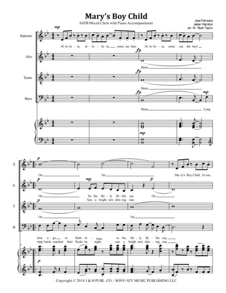 Mary Boy Child For Satb Mixed Choir And Piano Accompaniment Sheet Music