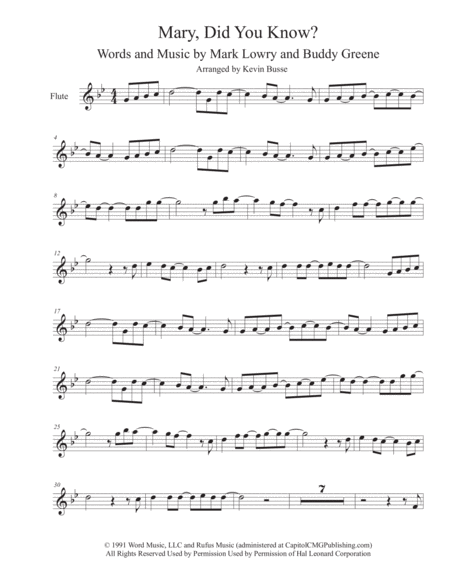 Free Sheet Music Mary Did You Know Flute