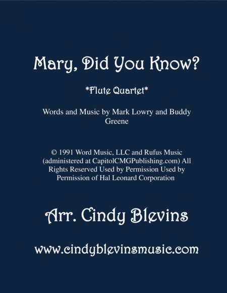 Mary Did You Know For Flute Quartet Sheet Music