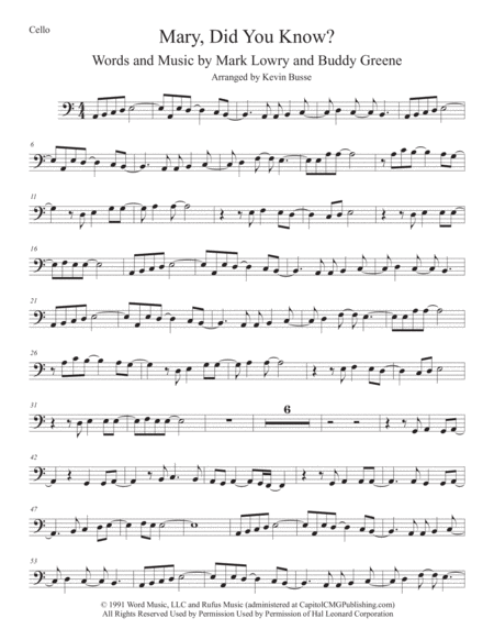 Free Sheet Music Mary Did You Know Original Key Cello