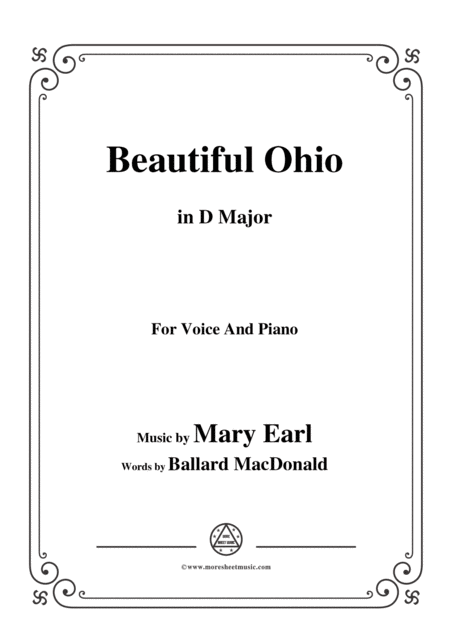 Mary Earl Beautiful Ohio In D Major For Voice And Piano Sheet Music
