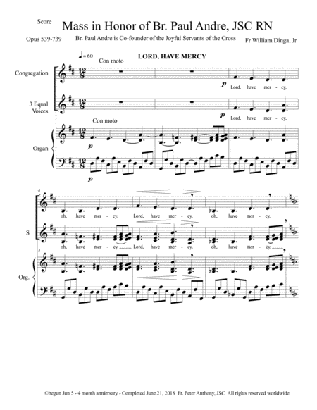 Mass In Honor Of Br Paul Andre Jsc Rn Sheet Music