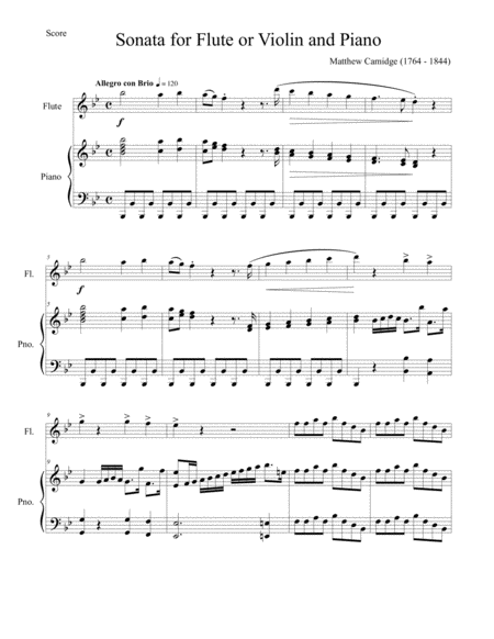 Matthew Camidge Sonata For Flute And Piano Sheet Music