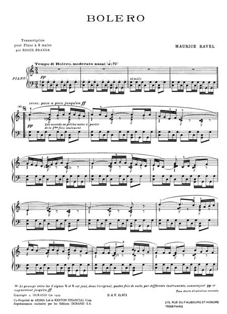 Maurice Ravel Bolero Piano Solo Sheet Music