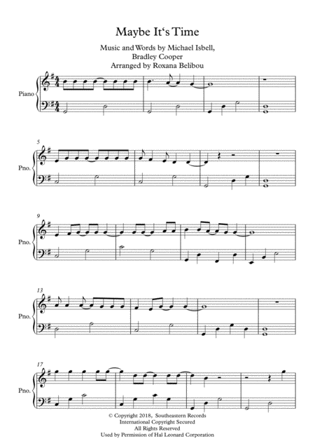 Free Sheet Music Maybe Its Time From A Star Is Born Easy Piano