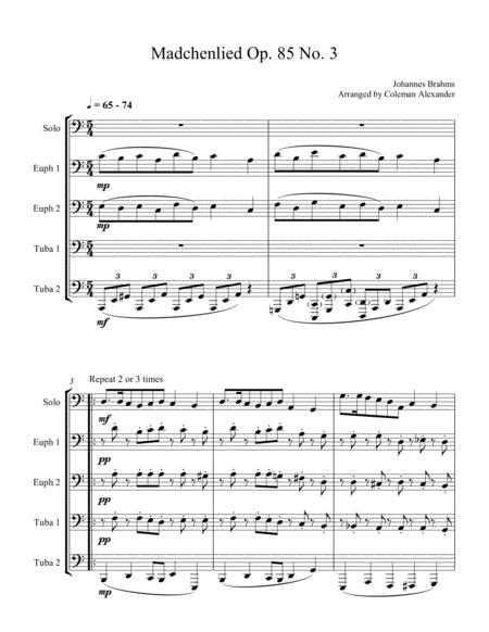 Mdchenlied Op 85 No 3 For Tuba Euphonium Quartet And Soloist Sheet Music