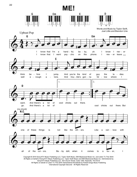 Free Sheet Music Me Feat Brendon Urie Of Panic At The Disco