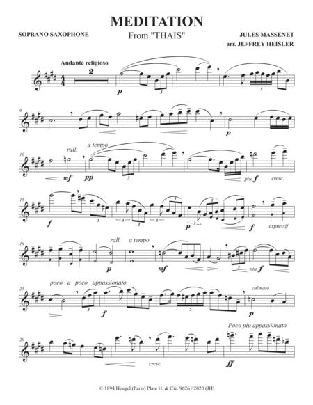 Meditation From Thas By Jules Massenet For Soprano Saxophone And Piano Arr Jeffrey Heisler Original Key Sheet Music