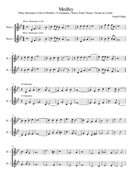 Medley Temas De Filme Para Duas Trompas Dueto Sheet Music