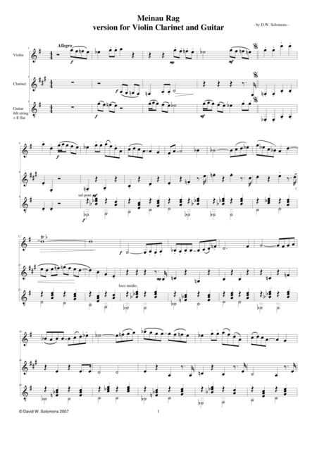 Meinau Rag For Violin Clarinet And Guitar Sheet Music