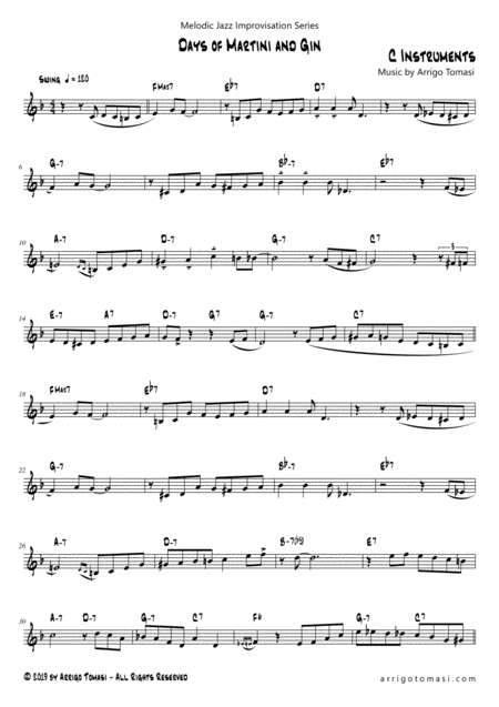 Free Sheet Music Melodic Jazz Improvisation Series Days Of Martini And Gin C Instruments