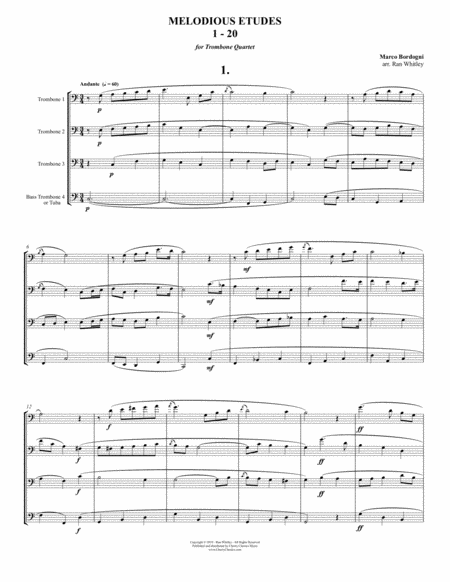 Melodious Etudes 1 20 For Trombone Quartet Sheet Music