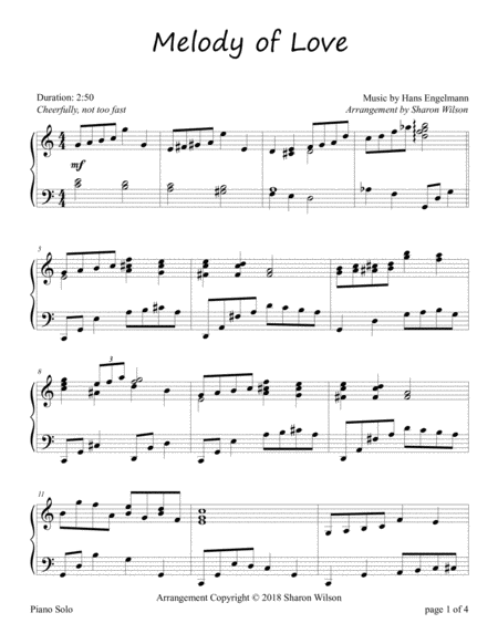 Melody Of Love Piano Solo Sheet Music