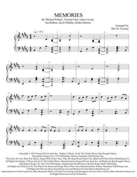 Memories Intermediate Piano Solo Sheet Music