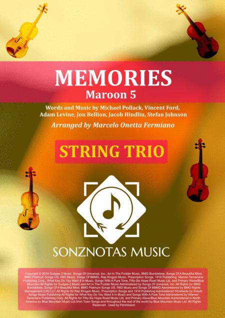 Free Sheet Music Memories Maroon 5 Sheet Music For String Trio Score And Parts