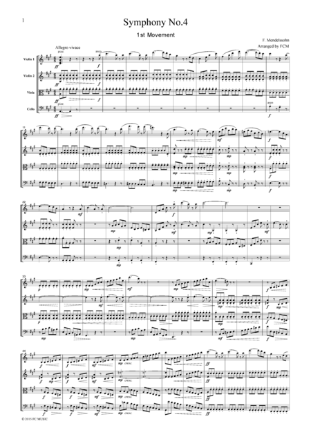 Free Sheet Music Mendelssohn Symphony No 4 1st Mvt For String Quartet Cm205