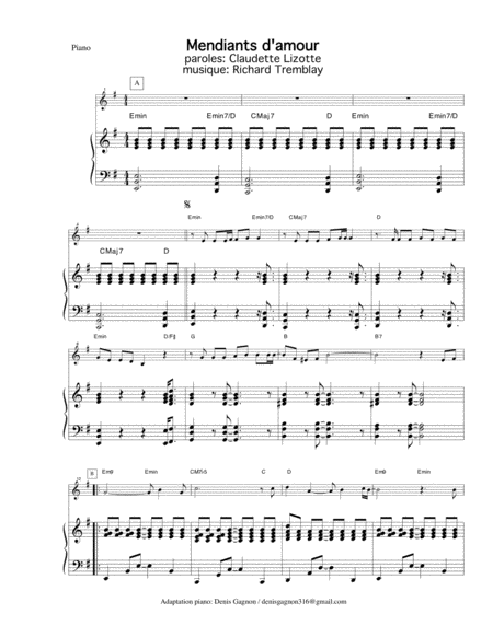 Mendiants D Amour Partition De Piano D Accompagnement Sheet Music