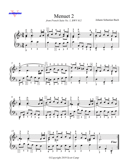 Free Sheet Music Menuet 2 From French Suite No 1 Bwv 812