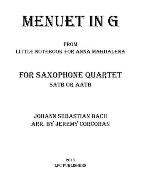 Menuet In G For Saxophone Quartet Satb Or Aatb Sheet Music