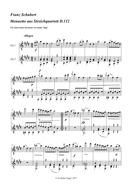 Menuetto From String Quartet D 112 For Guitar Duet Sheet Music