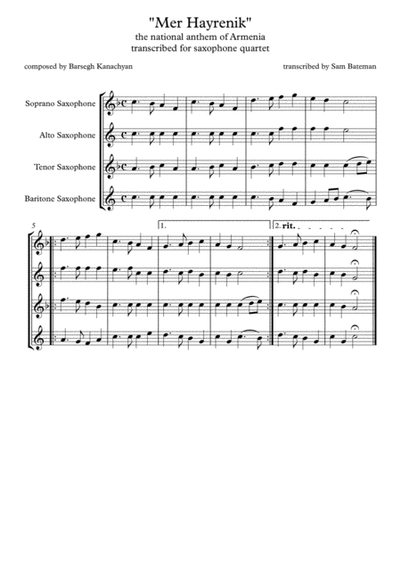 Free Sheet Music Mer Hayrenik