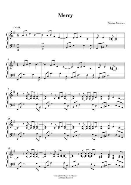 Mercy Of Shawn Mendes Piano Version Arrangements Pablo Mancini Sheet Music