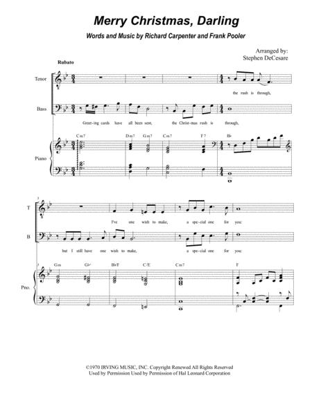 Merry Christmas Darling Duet For Tenor And Bass Solo Sheet Music