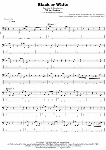 Free Sheet Music Michael Jackson Black Or White Complete And Accurate Bass Transcription Whit Tab