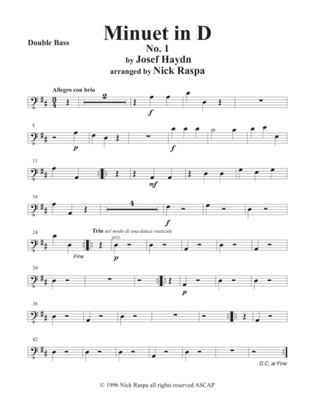 Minuet In D No 1 Double Bass Part Sheet Music