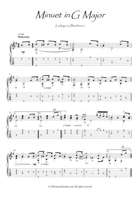 Minuet In G By Beethoven Guitar Solo Sheet Music