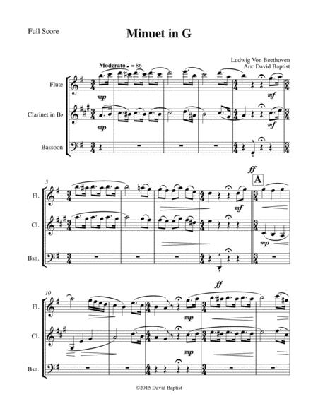 Free Sheet Music Minuet In G For Flute Clarinet And Bassoon