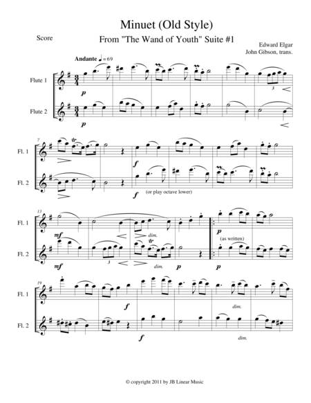 Minuet Old Style By Elgar For Woodwind Duets Sheet Music