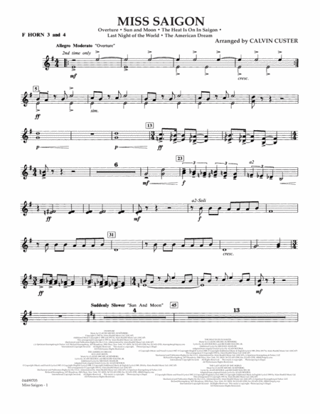 Free Sheet Music Miss Saigon Arr Calvin Custer F Horn 3 4