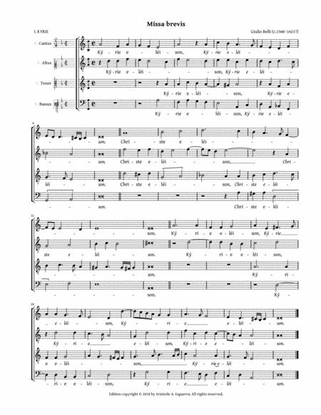 Missa Brevis A 4 Belli Sheet Music