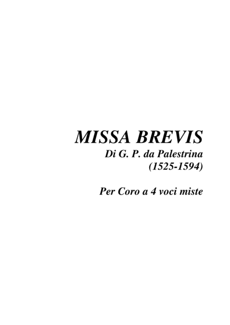 Missa Brevis G P Da Palestrina 1525 1594 For Satb Choir Sheet Music