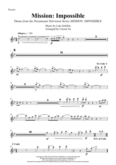 Free Sheet Music Mission Impossible Theme From The Movie For Flute Choir