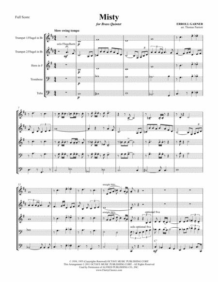 Free Sheet Music Misty For Brass Quintet