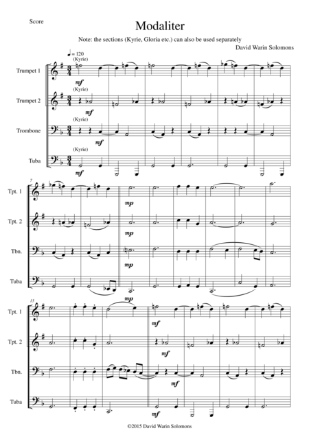 Modaliter For Brass Quartet Transposed Sheet Music