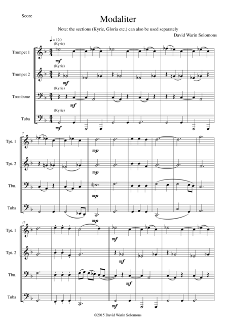 Free Sheet Music Modaliter For Brass Quartet Untransposed