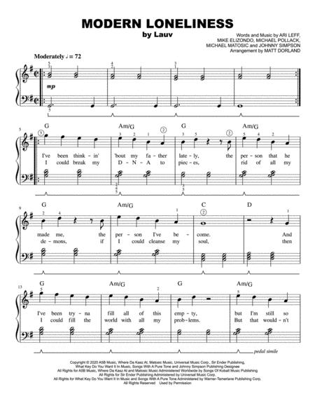 Modern Loneliness Easy Piano Sheet Music