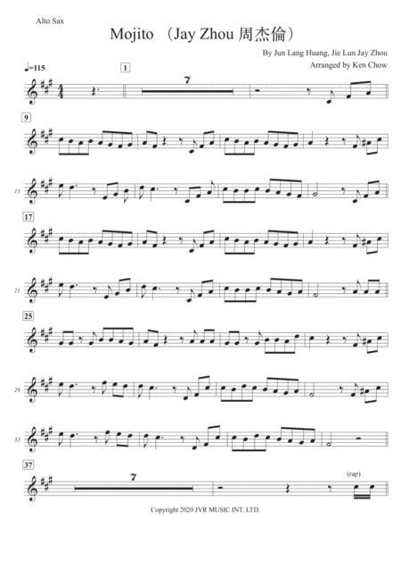 Mojito Jay Chou Alto Saxophone Solo Transcription Original Key Sheet Music