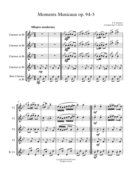 Free Sheet Music Moments Musicaux Op 94 3 Franz Schubert For Clarinet Choir