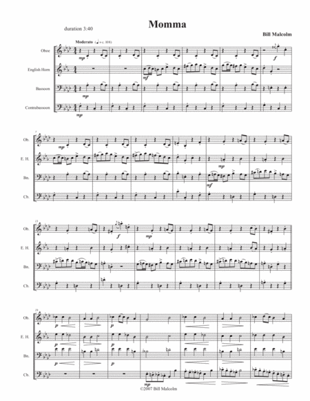 Momma For Double Reed Quartet Sheet Music