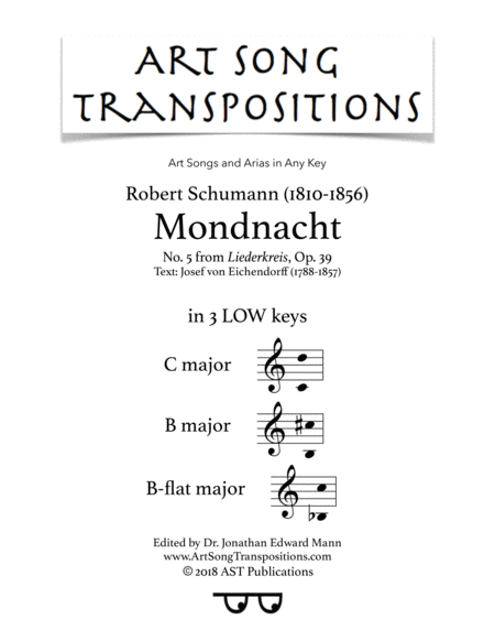 Mondnacht Op 39 No 5 In 3 Low Keys C B B Flat Major Sheet Music