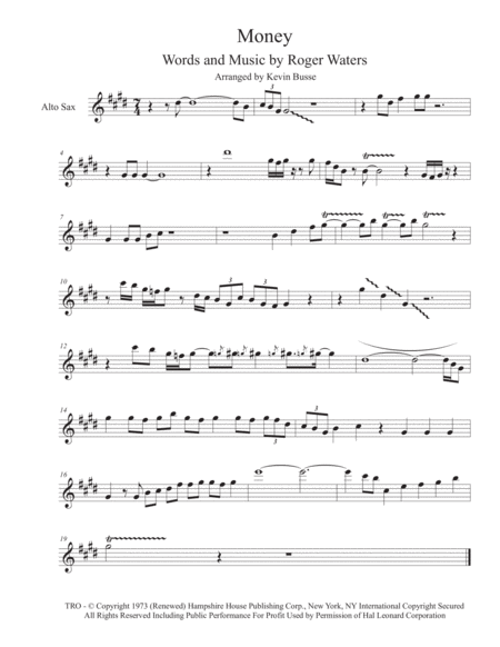 Money Alto Sax Solo Sheet Music