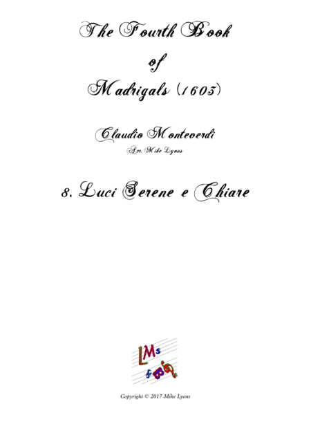 Monteverdi The Fourth Book Of Madrigals 08 Luci Serene E Chiare Sheet Music