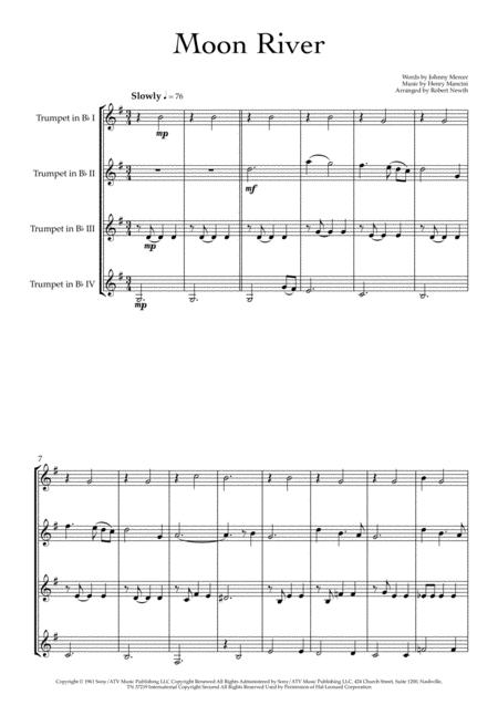 Free Sheet Music Moon River For Trumpet Quartet